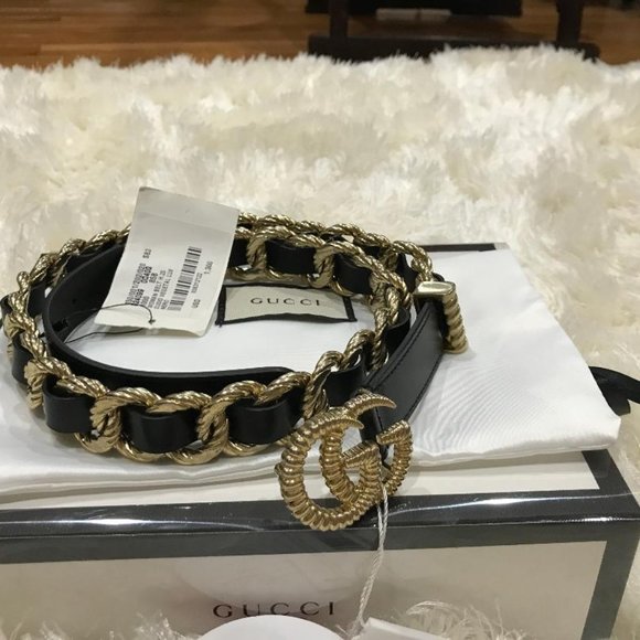 New! Authentic GUCCI Double GG Chain Belt Sz 85 34